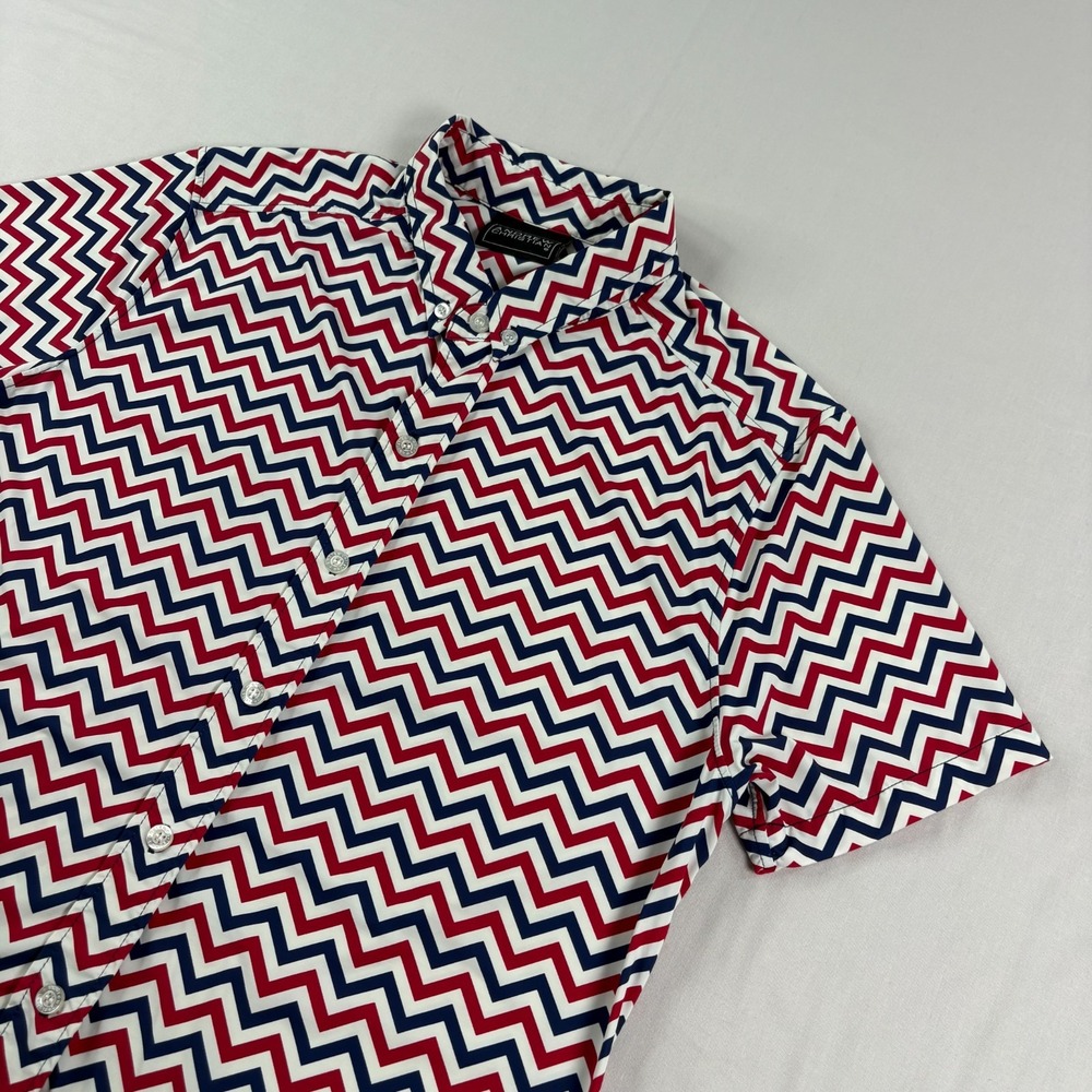 Andrew Christian Shirt Mens Small Chevron Graphic Button Up Stretch Preppy - Picture 2 of 9